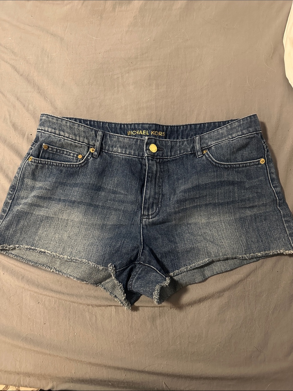 Michael Kors Medium Blue Denim Cutoff Shorts with Frayed Hem